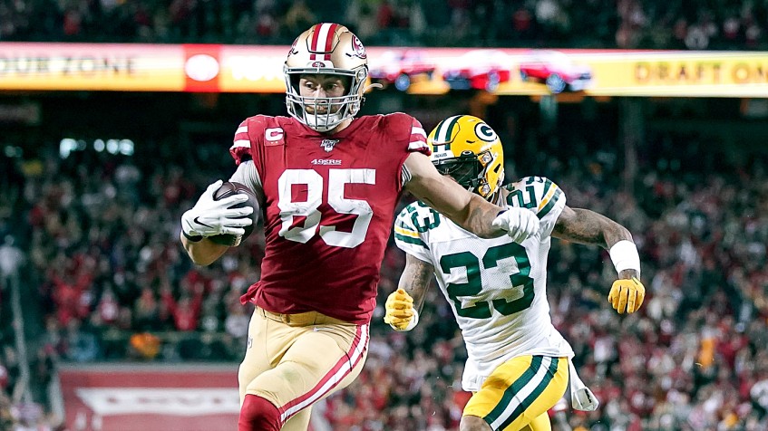 49ers star George Kittle makes incredible catch after juggling football off  his helmet - Mirror Online