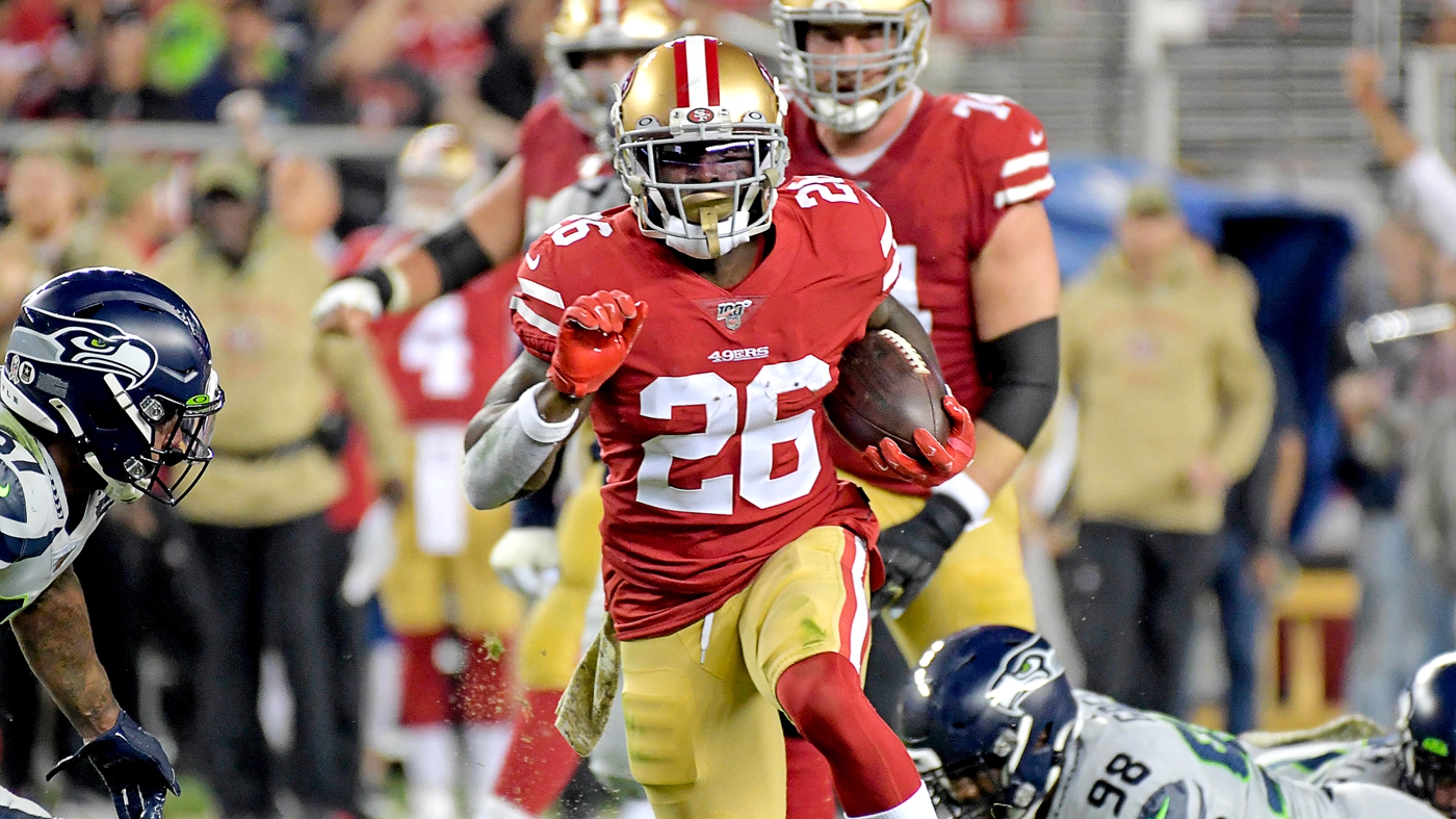 San Francisco 49ers' Tevin Coleman (26) runs against the Kansas City Chiefs  during the first ha …