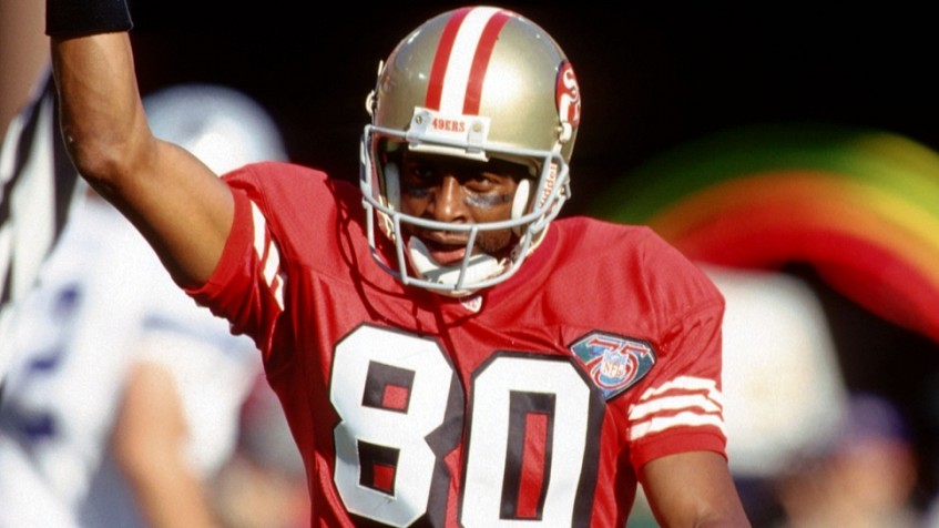 Jerry Rice's Career-High 289 Receiving Yards (1995)  1995. San Francisco  49ers vs. Minnesota Vikings. The GOAT in the zone. Jerry Rice set a  career-high in receiving yards (289) on 14 catches