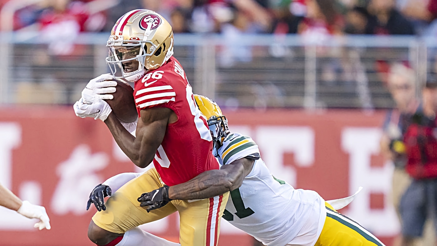 San Francisco 49ers wide receiver Jauan Jennings runs through a seam