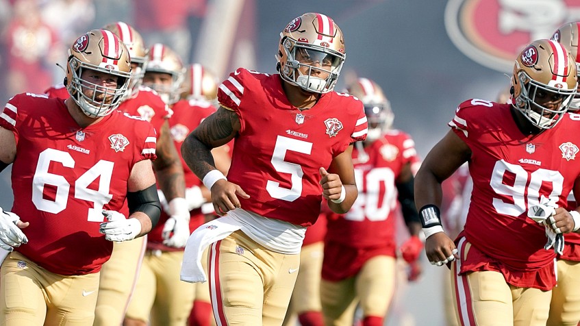 San Francisco 49ers linebacker Segun Olubi (49) looks on during