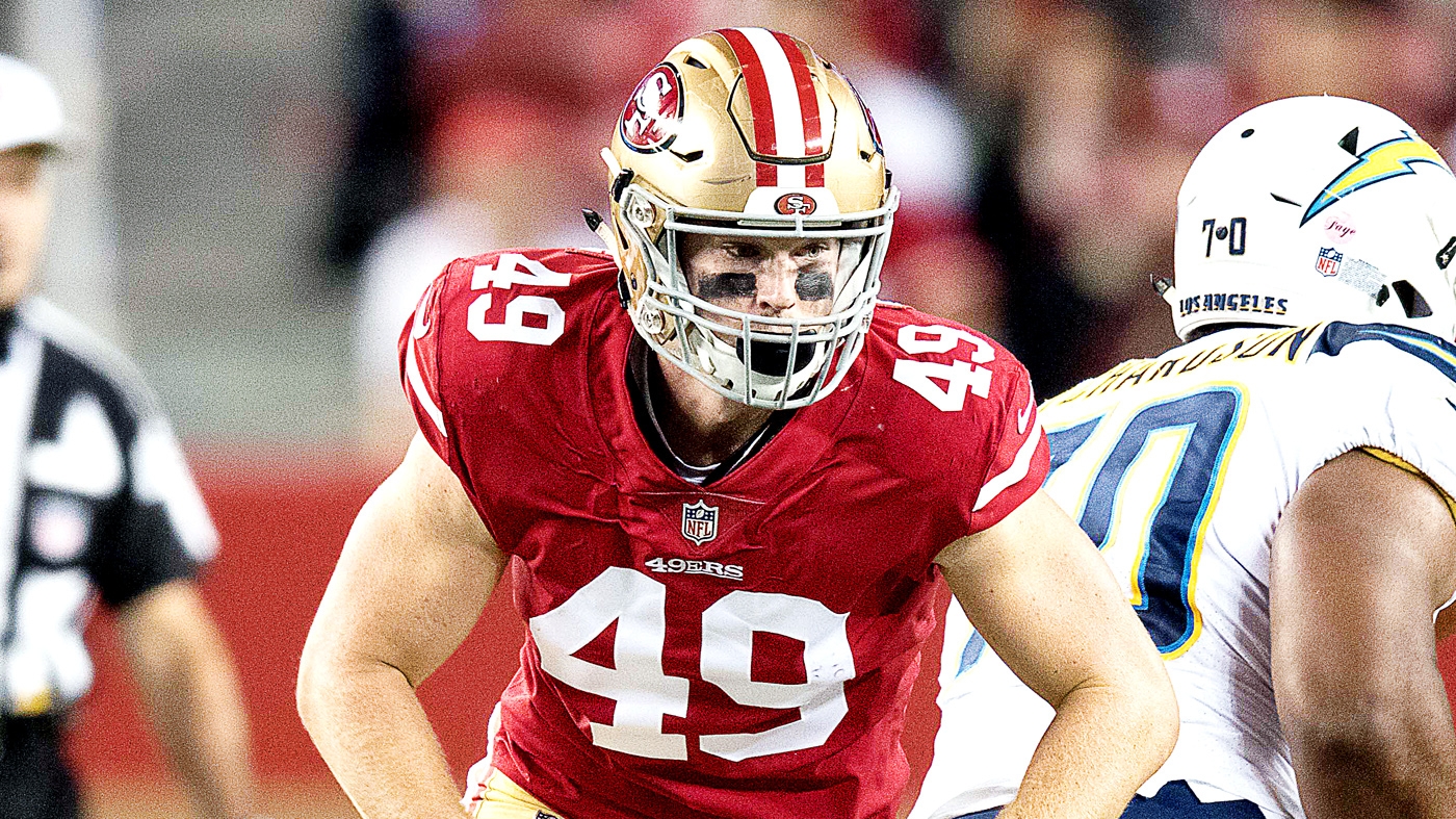 San Francisco 49ers tight end Ross Dwelley (82) during the first