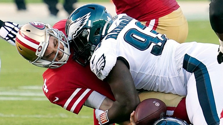 49ers LB Fred Warner Jumps On Fumble For Recovery Against Falcons