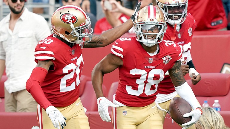 Cornerback (20) Ambry Thomas of the San Francisco 49ers against the Los  Angeles Rams in an