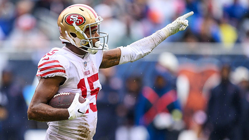 San Francisco 49ers wide receiver Jauan Jennings (15) runs onto the field  during an NFL football game against the Arizona Cardinals, Sunday, Jan.8,  2023, in Santa Clara, Calif. (AP Photo/Scot Tucker Stock