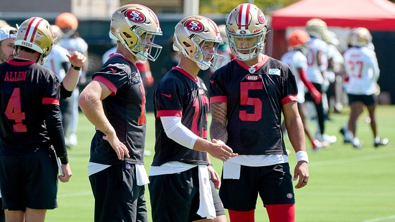 Santa Clara, California, USA. 7th Nov, 2021. San Francisco 49ers offensive  tackle Trent Williams (71) holds off Arizona Cardinals linebacker Chandler  Jones (55) from quarterback Jimmy Garoppolo (10) on Sunday, November 07