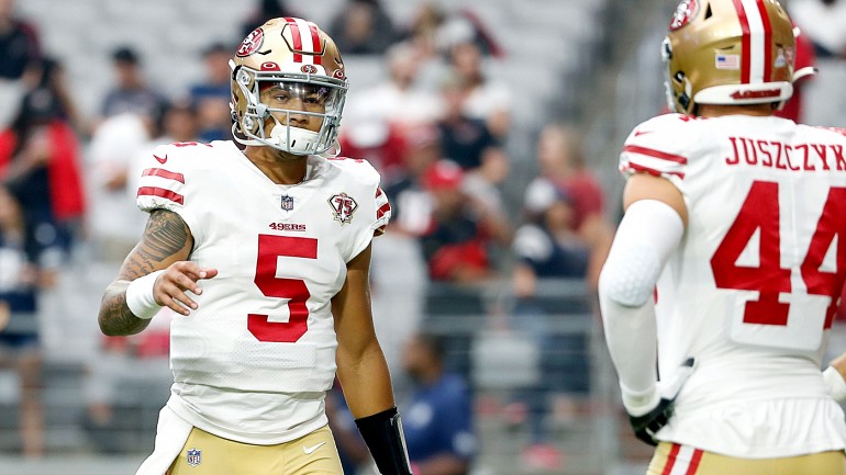 PHILADELPHIA, PA - JANUARY 29: San Francisco 49ers fullback Kyle Juszczyk ( 44) looks on during the Championship game between the San Fransisco 49ers  and the Philadelphia Eagles on January 29, 2023. (Photo