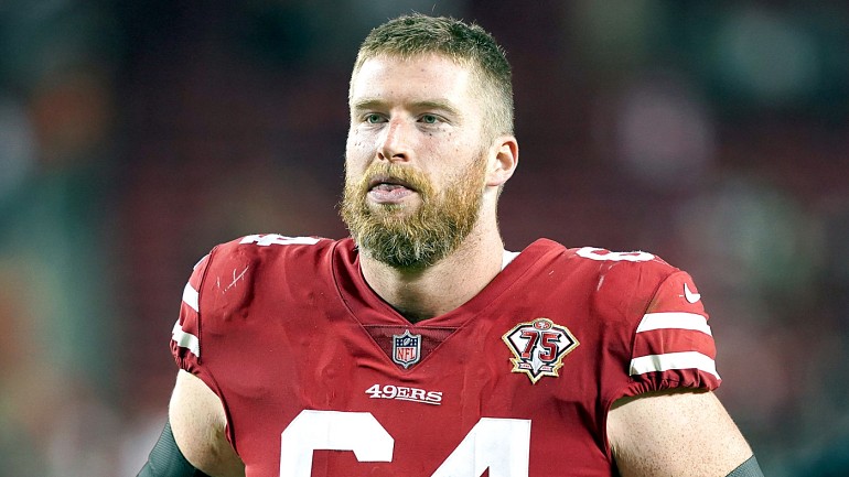 San Francisco 49ers center Jake Brendel heads to the locker room