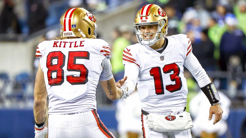 San Francisco 49ers quarterback Brock Purdy (13) throws before an