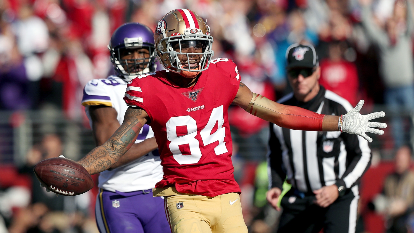 Kendrick Bourne of the San Francisco 49ers runs with the ball during