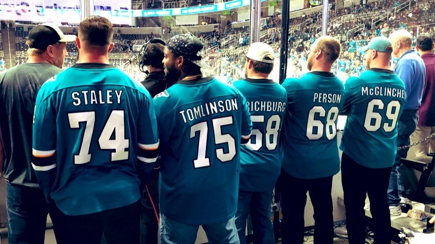 49ers offensive line slams beer at San Jose Sharks game