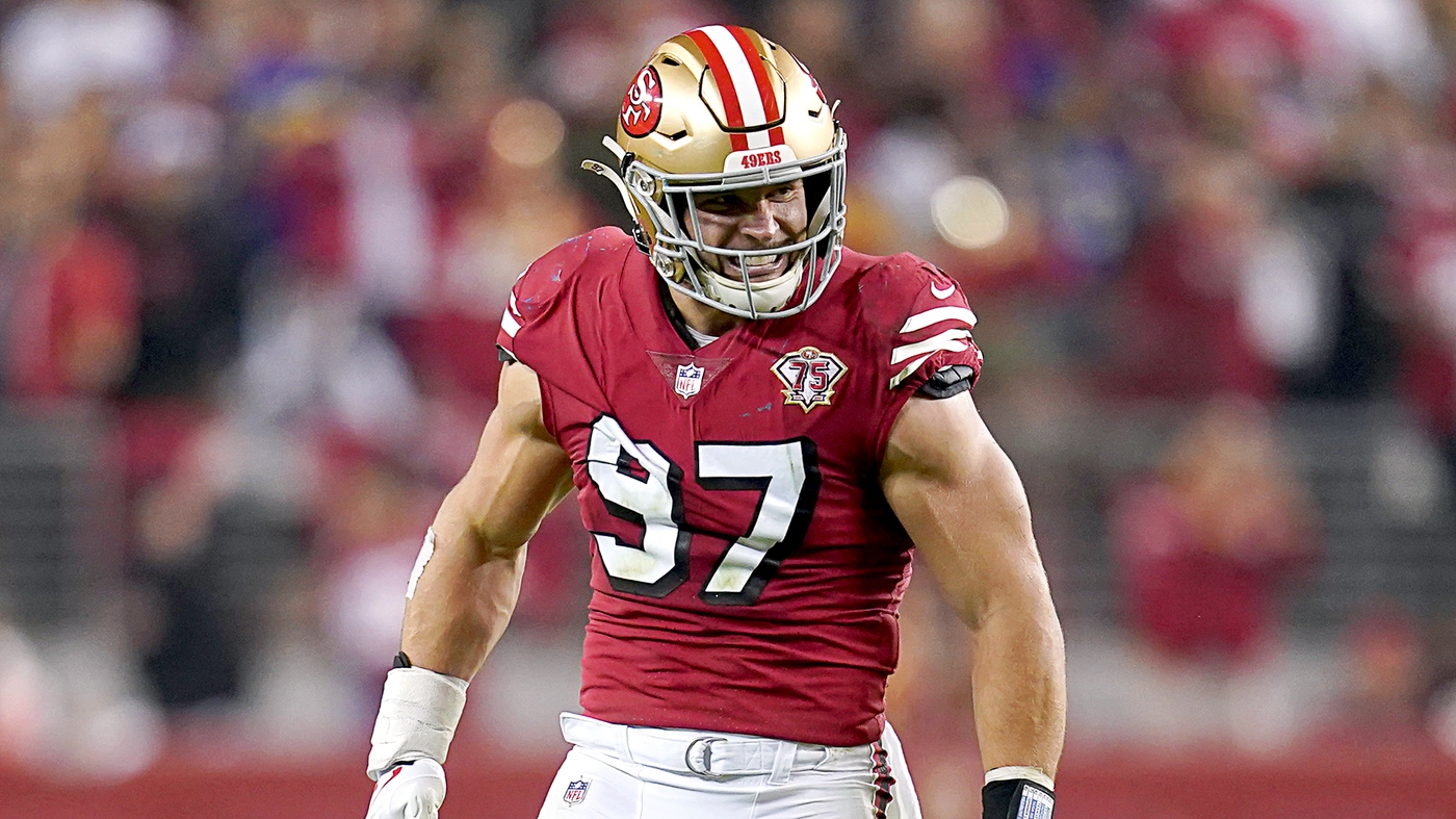 San Francisco 49ers defensive end Nick Bosa (97) reacts during an