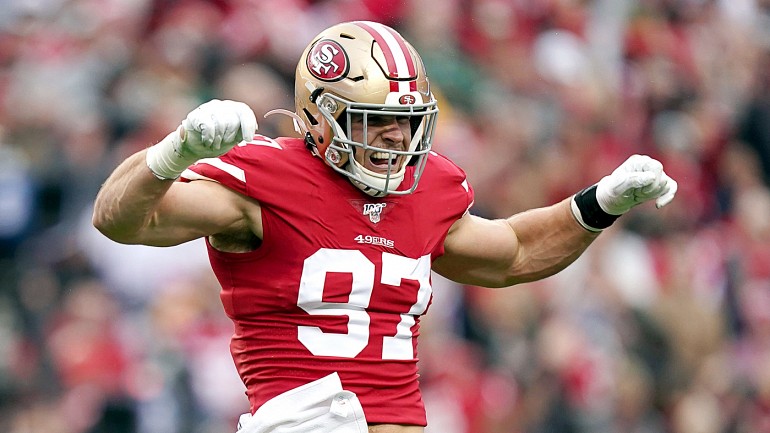 San Francisco 49ers defensive end Nick Bosa (97) flexes during