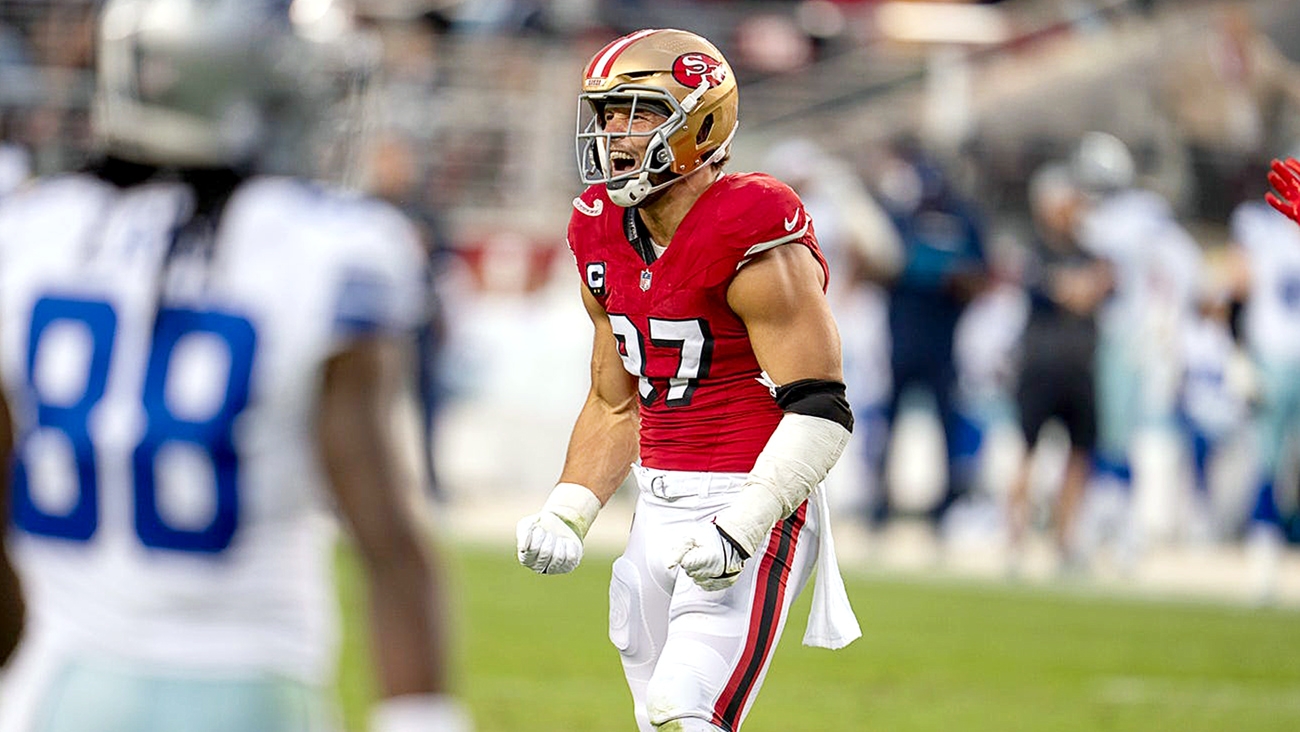 49ers’ Nick Bosa comments on MAGA hat flash during postgame interview