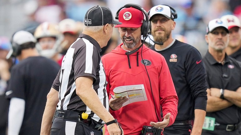 49ers' Kyle Shanahan to support sidelined coach with shoes; Fred Warner  doubtful