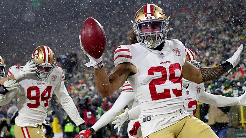 San Francisco 49ers safety Talanoa Hufanga (29) drops back during