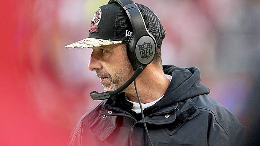 San Francisco 49ers head coach Kyle Shanahan walks up the sideline during  an NFL football game against the Los Angeles Rams, Monday, Nov. 15, 2021,  in Santa Clara, Calif. (AP Photo/Scot Tucker