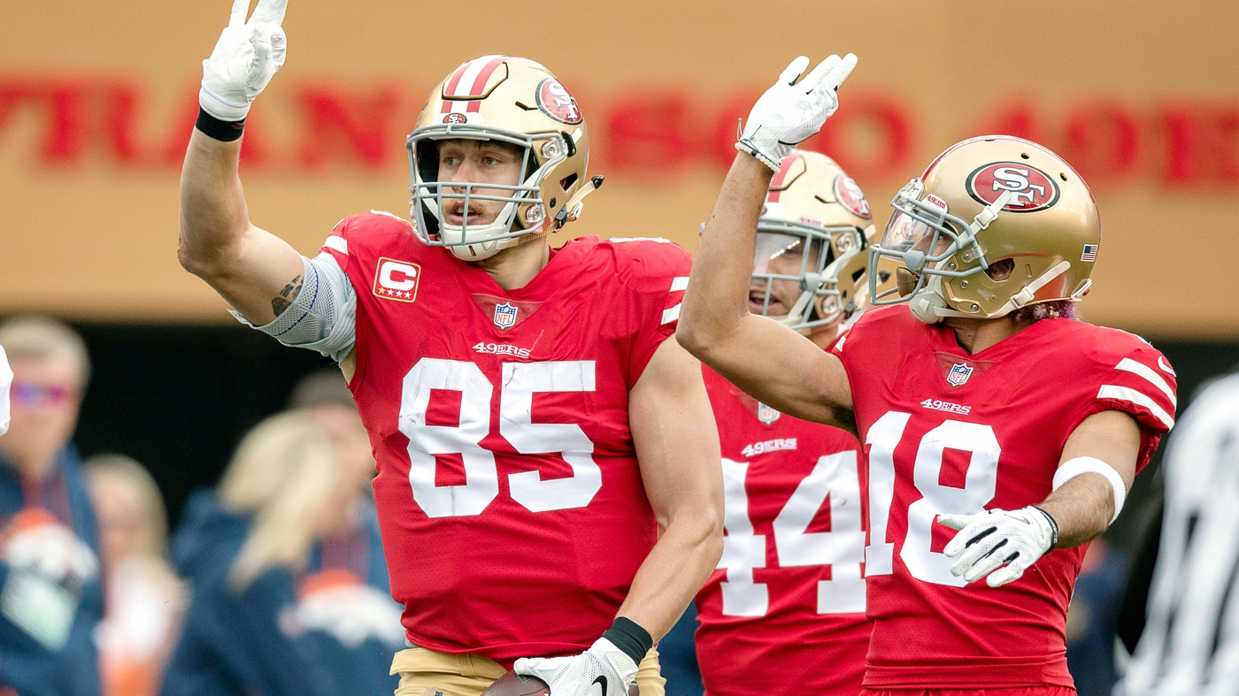 George Kittle wearing a regular shirt. Very regular, move on