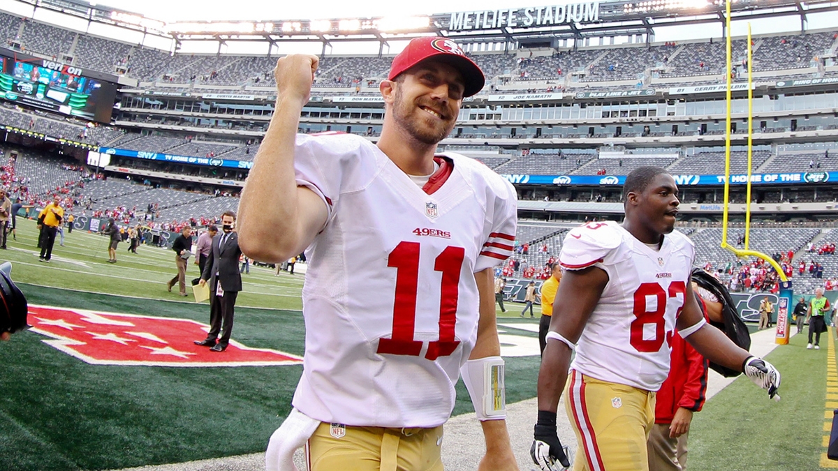 San Francisco 49ers quarterback Alex Smith (11) watches a replay from the  sidelines of the Louisiana Superdome during action against the New Orleans  Saints at the in New Orleans on December 3