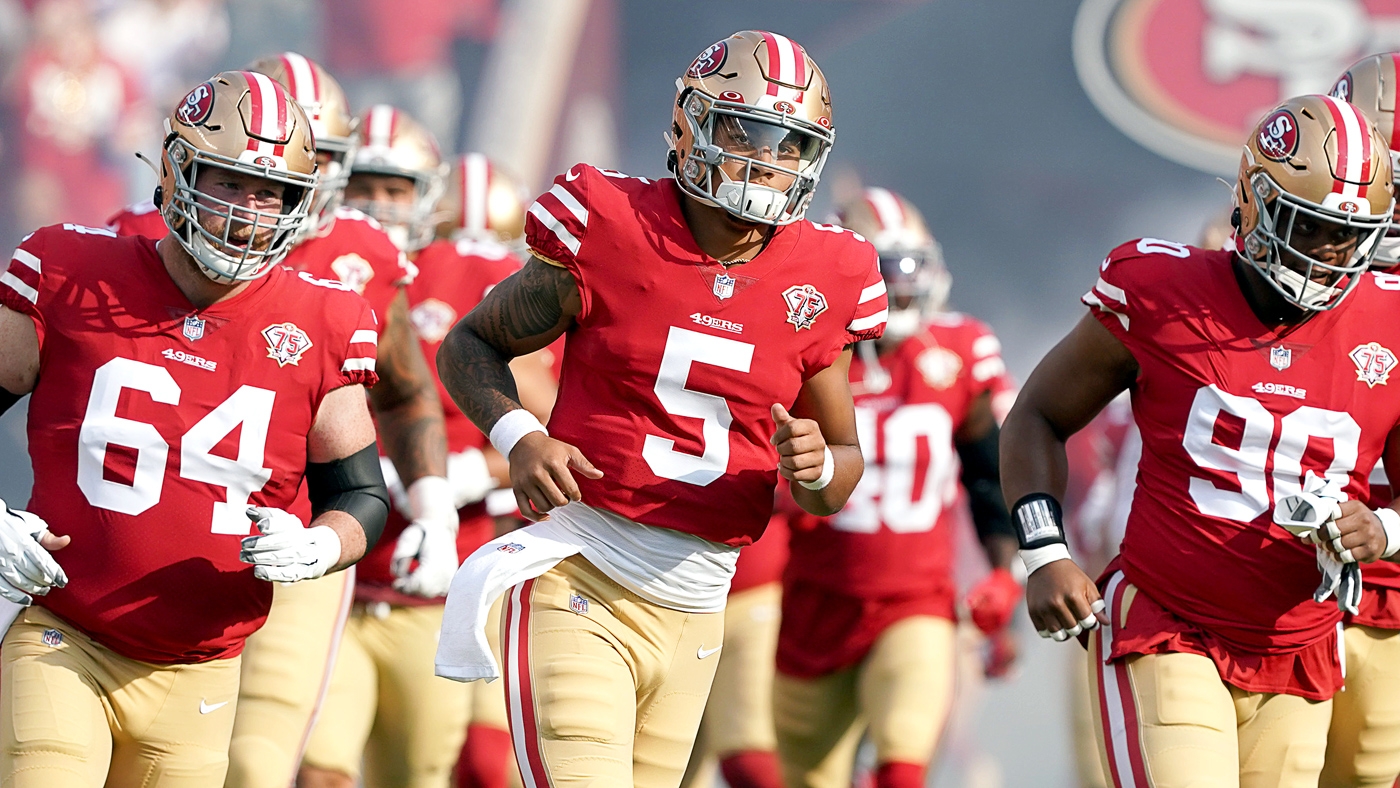 San Francisco 49ers center Jake Brendel (64) lines up during the