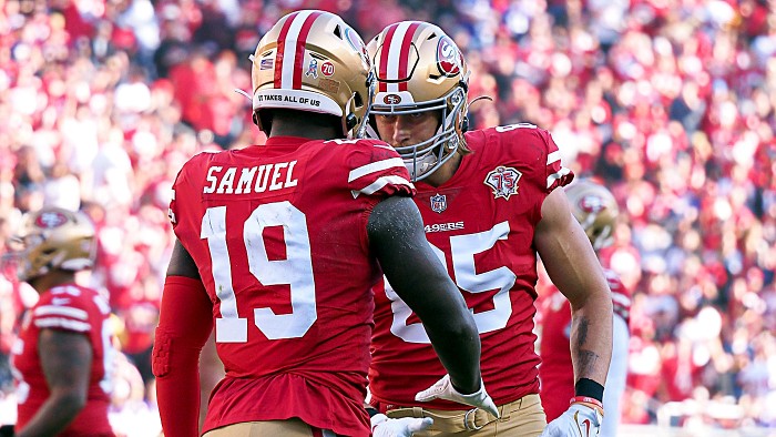 Niner Faithful San Francisco 49ers Deebo Samuel George Kittle and