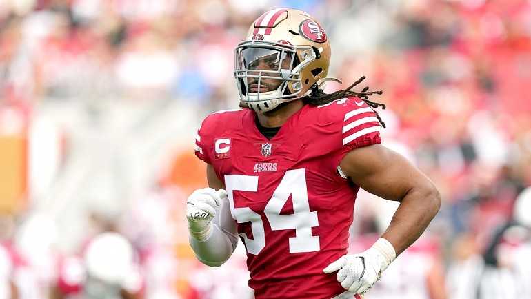 San Francisco 49ers linebacker Fred Warner (54) reacts during an