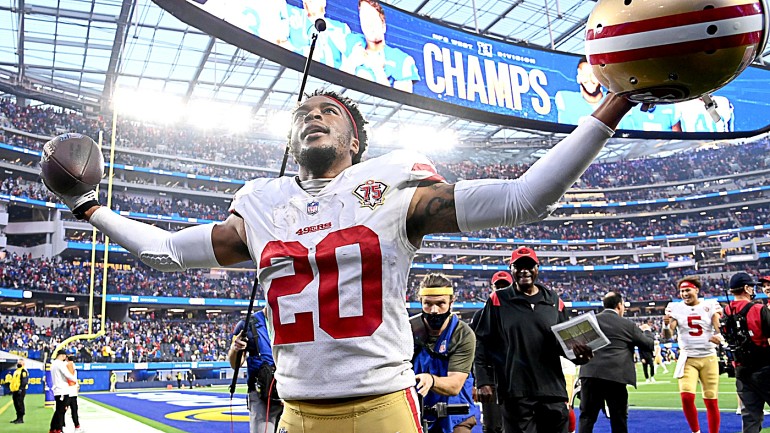 Cornerback (20) Ambry Thomas of the San Francisco 49ers warms up before  playing against the Houston Texans in an NFL football game, Sunday, Jan. 2,  2022, in Santa Clara, CA. 49ers defeated