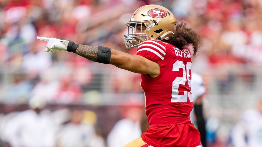 49ers' Talanoa Hufanga dunks on Cardinals' James Conner after