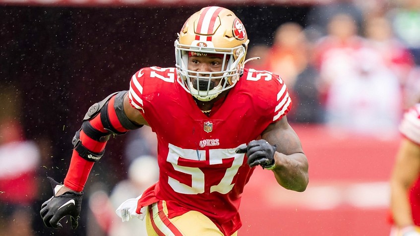 San Francisco 49ers linebacker Dre Greenlaw (57) stands in the