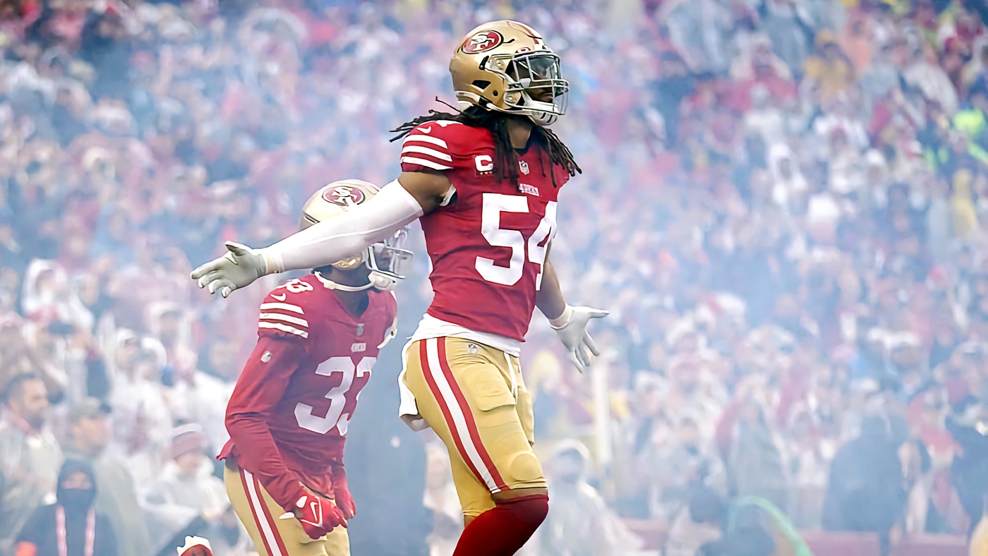 San Francisco 49ers linebacker Fred Warner (54) reacts during an