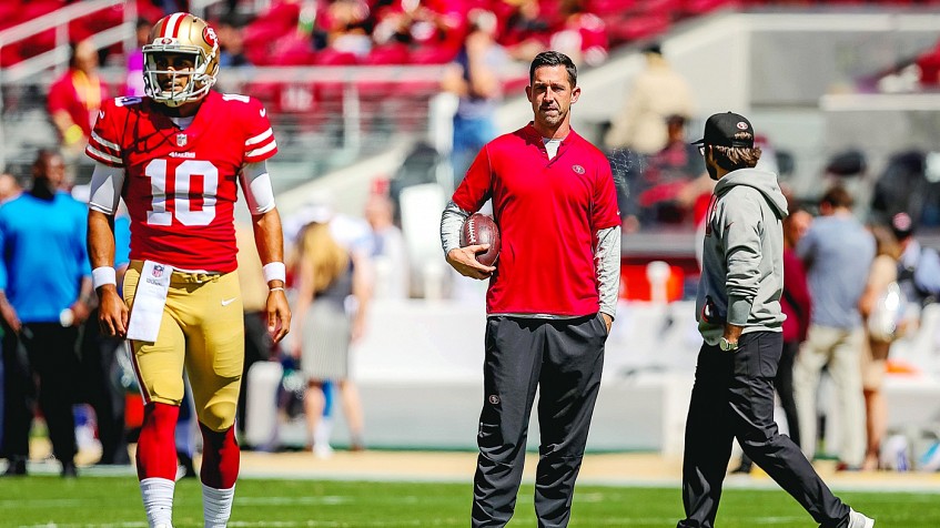 San Francisco 49ers linebacker Azeez Al-Shaair (51) stands on the sideline  during an NFL football game against the Arizona Cardinals, Sunday, Jan.8,  2023, in Santa Clara, Calif. (AP Photo/Scot Tucker Stock Photo 